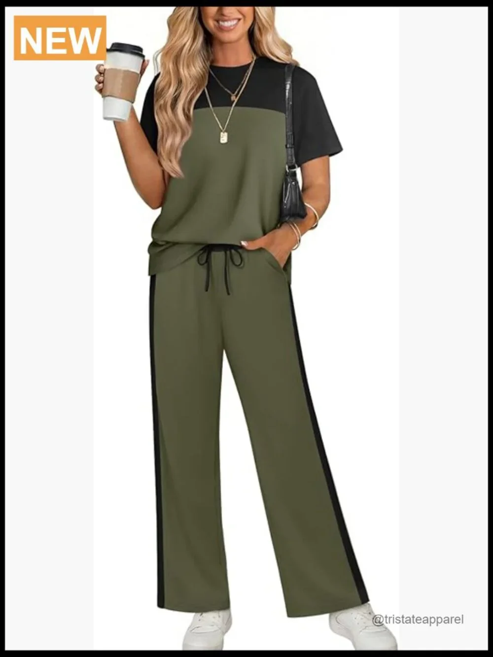 Two Piece Lounge Set - Matching Wide Leg Pants & Top